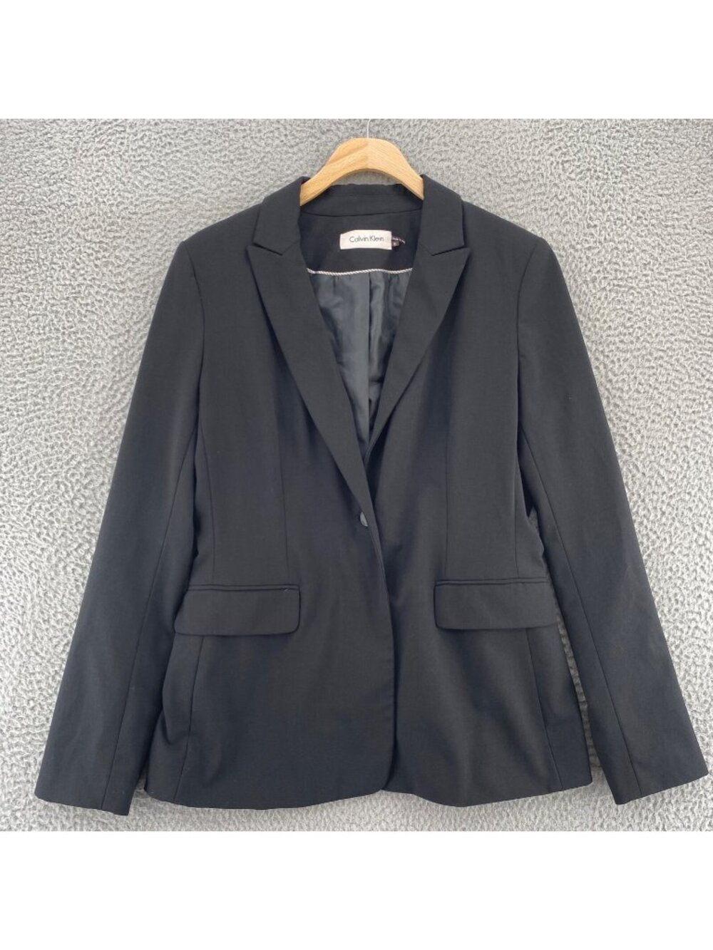 Calvin Klein Blazer Womens 8 Black Stretch Button Up Pockets Office Career Work